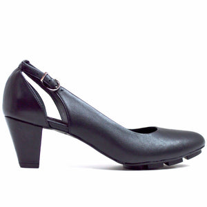 SLIM MID HEEL - BLACK LEATHER - Chelsea Jones Shoes